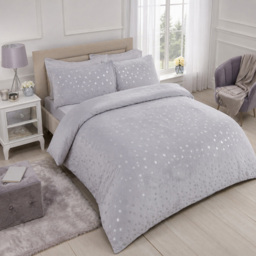 Smart Living Grey King Size Fleece Foil Polka Dot Duvet Set - thumbnail 4