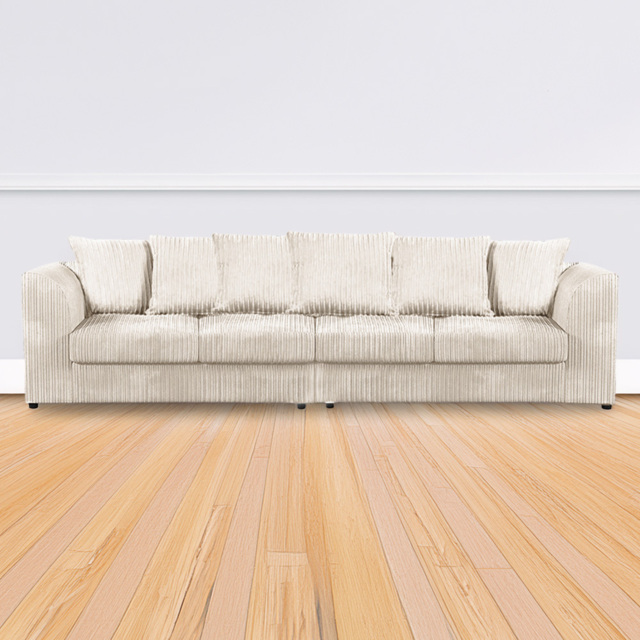 Luxor 4 Seater Cream Jumbo Cord Long Sofa with Scatter Back - image 1