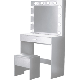 Home Source Ella White Single Drawer Dressing Table Set with LED Mirror - thumbnail 2