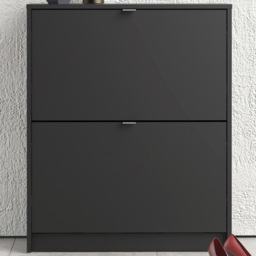 Florence Shoes 2 Flip Door Double Layer Matt Black Shoe Storage Cabinet
