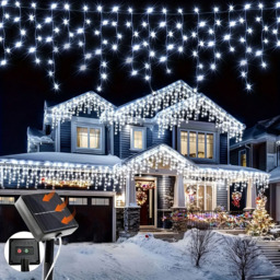 Living and Home Solar Powered 800 Cool White LED Icicle String Light with Remote 20m