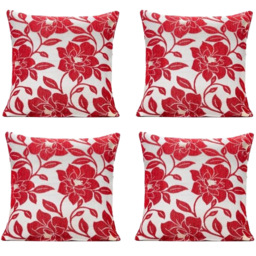 Alan Symonds Chenille Red Peony Floral Cushion with Polyester Filled Pad 45 x 45cm 4 Pack