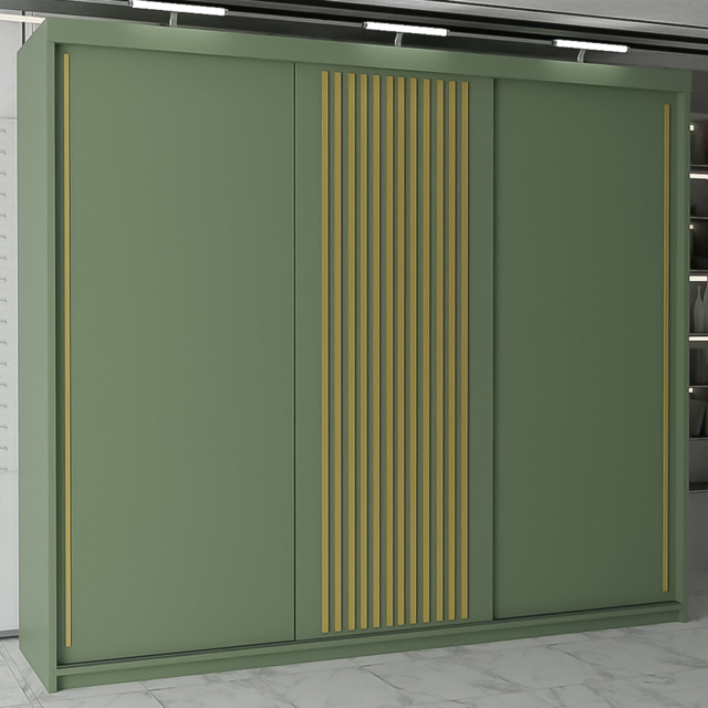 M N Furniture Parrison 3 Door Green Sliding Wardrobe 250cm - image 1