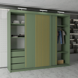 M N Furniture Parrison 3 Door Green Sliding Wardrobe 250cm - thumbnail 3