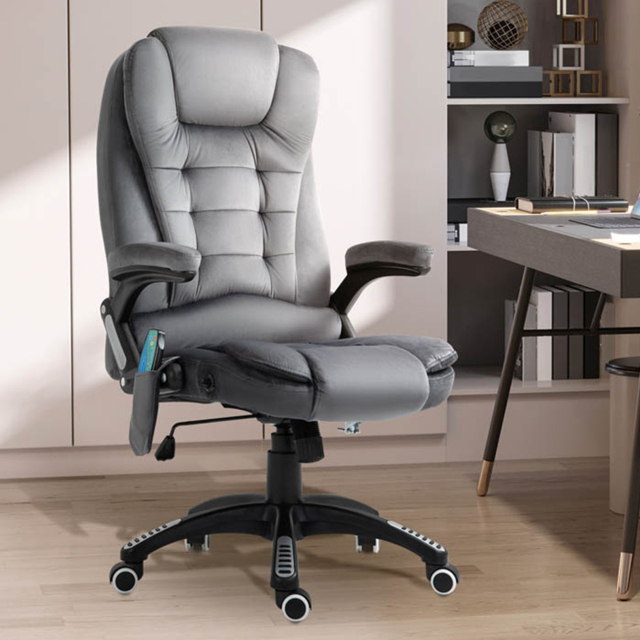 Portland Grey Velvet Massage Swivel Recliner Office Chair - image 1