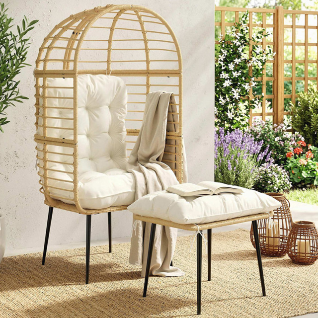 Outsunny Beige Standing Egg Chair with Footstool and Cushion - image 1