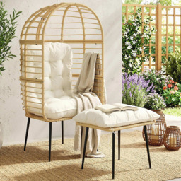 Outsunny Beige Standing Egg Chair with Footstool and Cushion - thumbnail 1