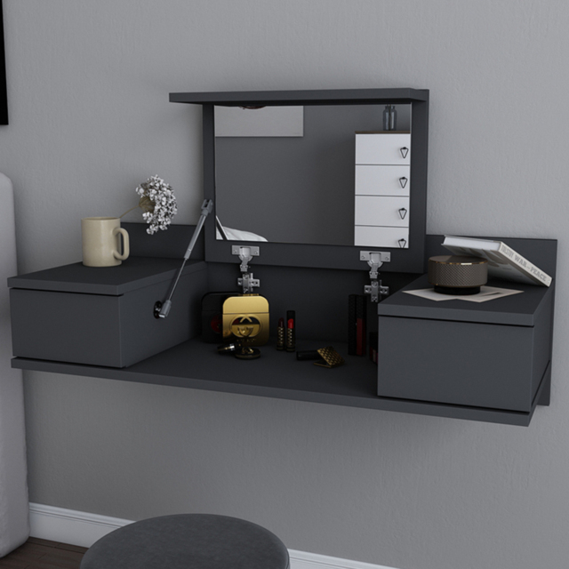 Decorotika Zenn Anthracite 2 Drawer Floating Vanity Make Up Table - image 1