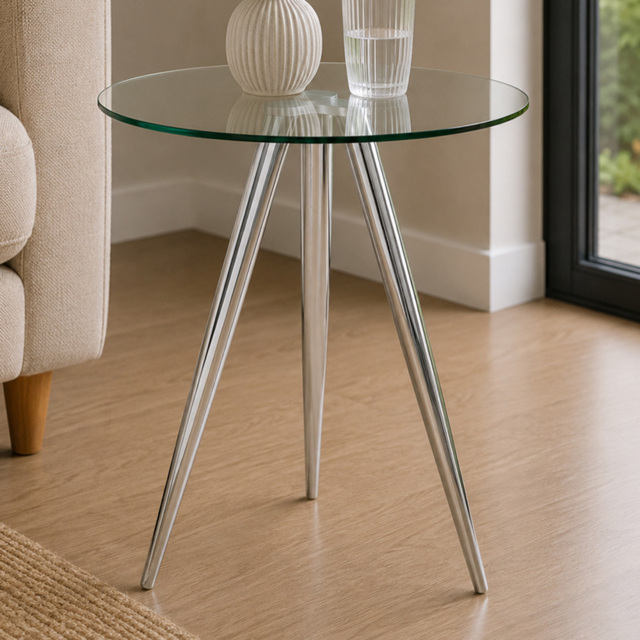 Premier Housewares Barton Glass Circular Bar Table with Chrome Tripod Base - image 1