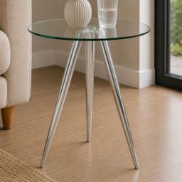 Premier Housewares Barton Glass Circular Bar Table with Chrome Tripod Base