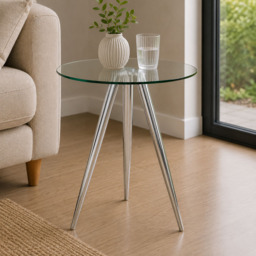 Premier Housewares Barton Glass Circular Bar Table with Chrome Tripod Base - thumbnail 4