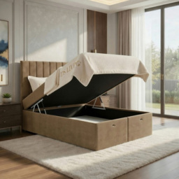 DS Living Aria Beige King Size Plush Ottoman Bed - thumbnail 2
