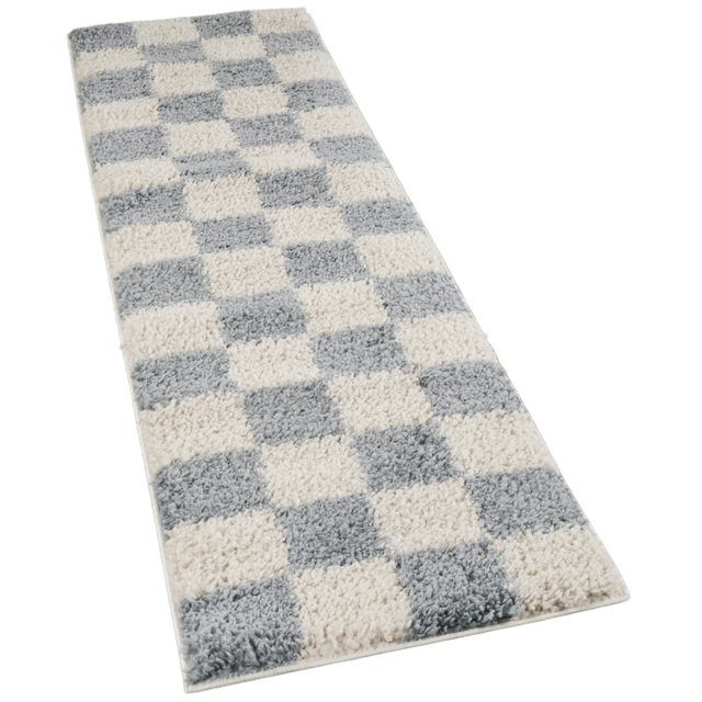 Desire Rugs Chester Shaggy Chequered Duck Egg Blue Rug 60 x 220cm - image 1