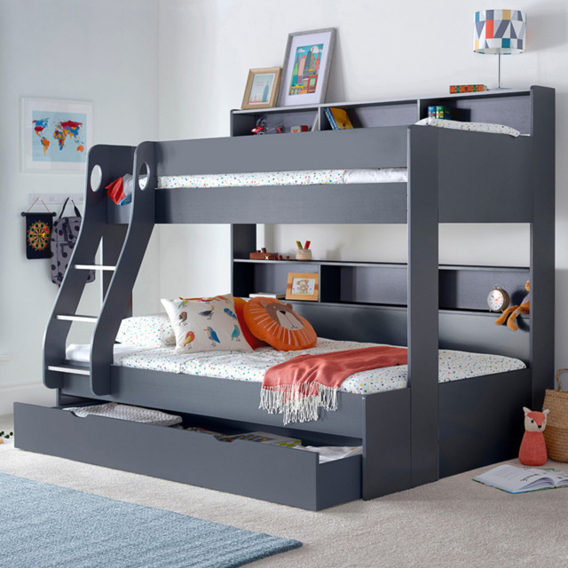 Bedmaster Oliver Onyx Grey Triple Sleeper Single Drawer Bunk Bed - image 1