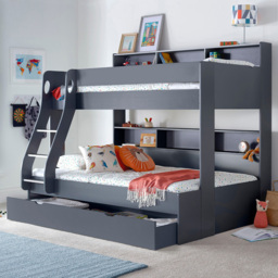 Bedmaster Oliver Onyx Grey Triple Sleeper Single Drawer Bunk Bed