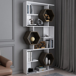 Decorotika Darla White and Walnut 6 Tier Geometric Bookcase