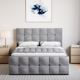 Vida Designs Valentina Double Light Grey Velvet Ottoman Bed with Gel Memory Foam Mattress - thumbnail 4