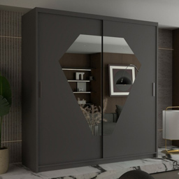 Sliding Wardrobes 4U Diamond Grey 2 Door Wide Mirrored Wardrobe - thumbnail 1