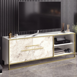 Decorotika Polka 2 Door White Marble and Gold TV Unit
