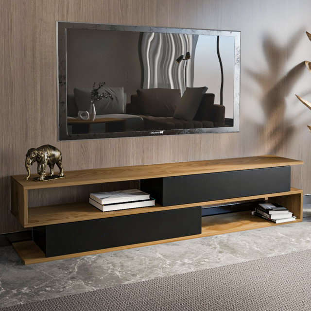 Decorotika Cortez Black Oud 2 Drawer 2 Shelf Unique Design TV Unit - image 1