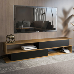 Decorotika Cortez Black Oud 2 Drawer 2 Shelf Unique Design TV Unit - thumbnail 1