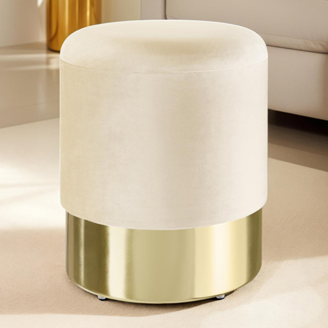 tectake Sarina Cream Velvet Look Padded Ottoman Footstool - image 1