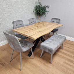 Kosy Koala 6 Seater Velvet Wooden Rectangle Dining Set with Bench Grey - thumbnail 2