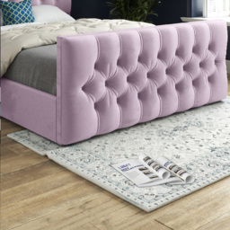 Novara Pink Double Velvet Upholstered Bed Frame with Pleated Chesterfield Headboard - thumbnail 4