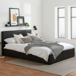 Berlin Small Double Black Faux Leather Ottoman Bed
