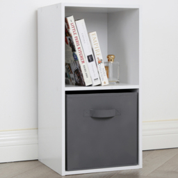 Jane 2 Shelf White Cube Storage Unit with Basket - thumbnail 1