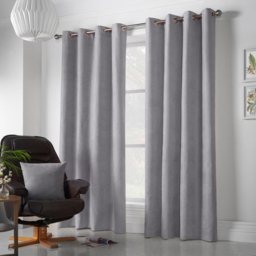 Alan Symonds Velvet Chenille Ring Top Eyelet Curtains Silver 142 x 137cm - thumbnail 4