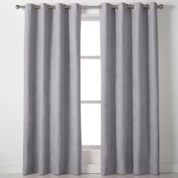 Alan Symonds Velvet Chenille Ring Top Eyelet Curtains Silver 142 x 137cm