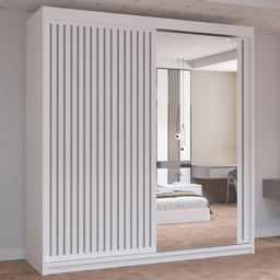 M N Furniture Roman 2 Door White and Grey Mirrored Sliding Wardrobe 203cm - thumbnail 1