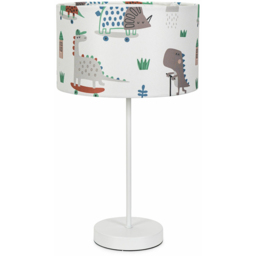 ValueLights Charlie White Table Lamp with Cartoon Dino Print Shade and Bulb - thumbnail 1