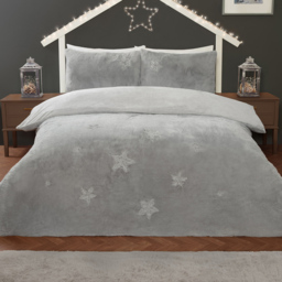 Star Embroidered Faux Fur Duvet Set Silver King - thumbnail 1
