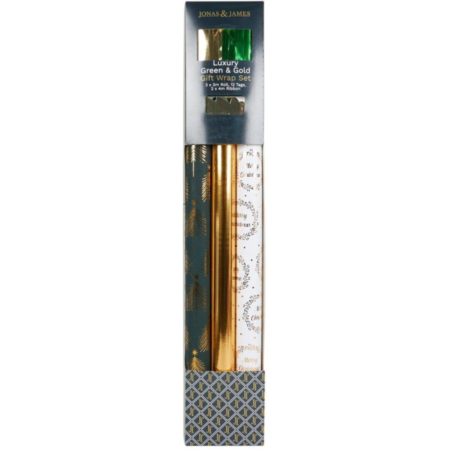 Jonas & James Luxury 17 Piece Green and Gold Gift Wrap Set - image 1
