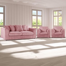 Luxor 5 Seater Pink Jumbo Cord Sofa Set with Scatter Back
