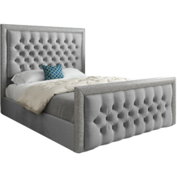Venice Super King Size Grey Soft Velvet Upholstered Bed Frame with Glitter Border Headboard - thumbnail 2