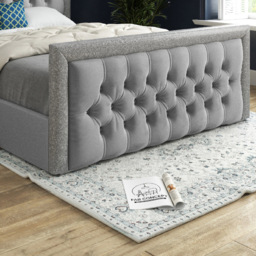 Venice Super King Size Grey Soft Velvet Upholstered Bed Frame with Glitter Border Headboard - thumbnail 4