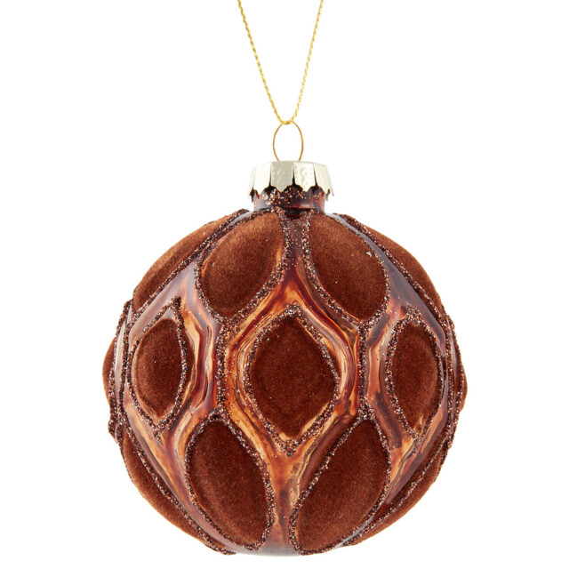 Amber Charm Hazel Flocked Detailed Christmas Bauble
