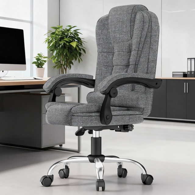 Rattrix Light Grey Height Adjustable Swivel Office Chair with Large Padded Seat