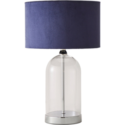 ValueLights Jessy Silver and Navy Velvet Shade Glass LED Table Lamp
