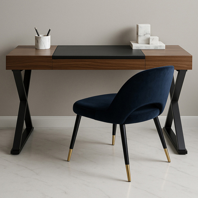 Centurion Supports Adonis Single Drawer Walnut Ergonomic Computer Desk with Leather Pad - image 1