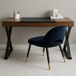 Centurion Supports Adonis Single Drawer Walnut Ergonomic Computer Desk with Leather Pad