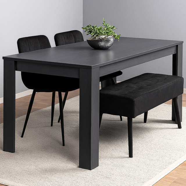 Portland 4 Seater Wooden Dark Grey Arrow Design Dining Set with Velvet Chairs and Bench - image 1