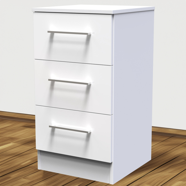 Crowndale Worcester White 3 Drawer Bedside Cabinet Ready Assembled - image 1