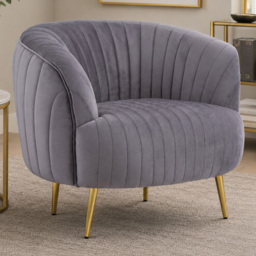 Premier Housewares Florina Grey Velvet Chair with Gold Legs - thumbnail 1