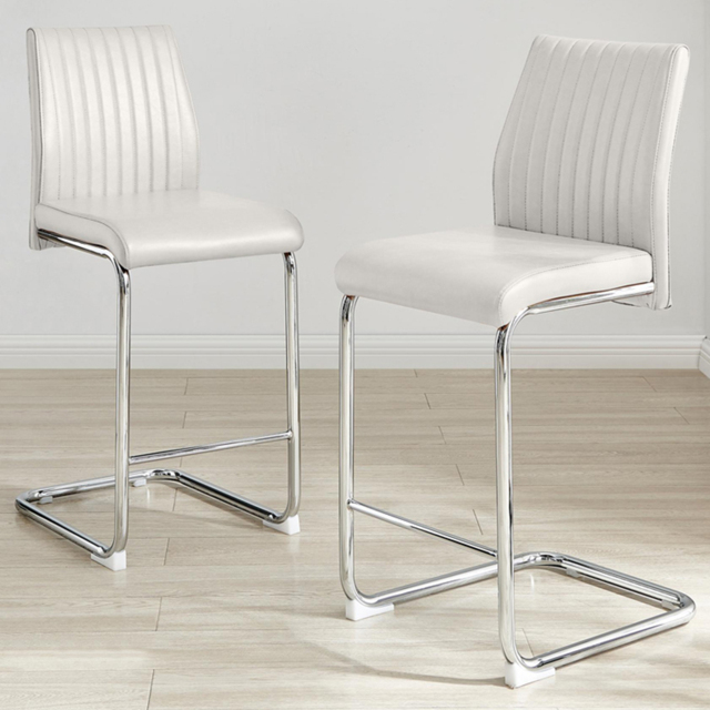 Furniturebox Fontana White Faux Leather and Silver Leg Counter Stools Set of 2 - image 1