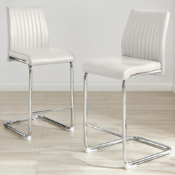 Furniturebox Fontana White Faux Leather and Silver Leg Counter Stools Set of 2 - thumbnail 1