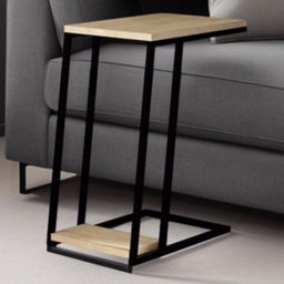 FWStyle Pal Oak 2-Tier Metal L Shaped Sofa End Table